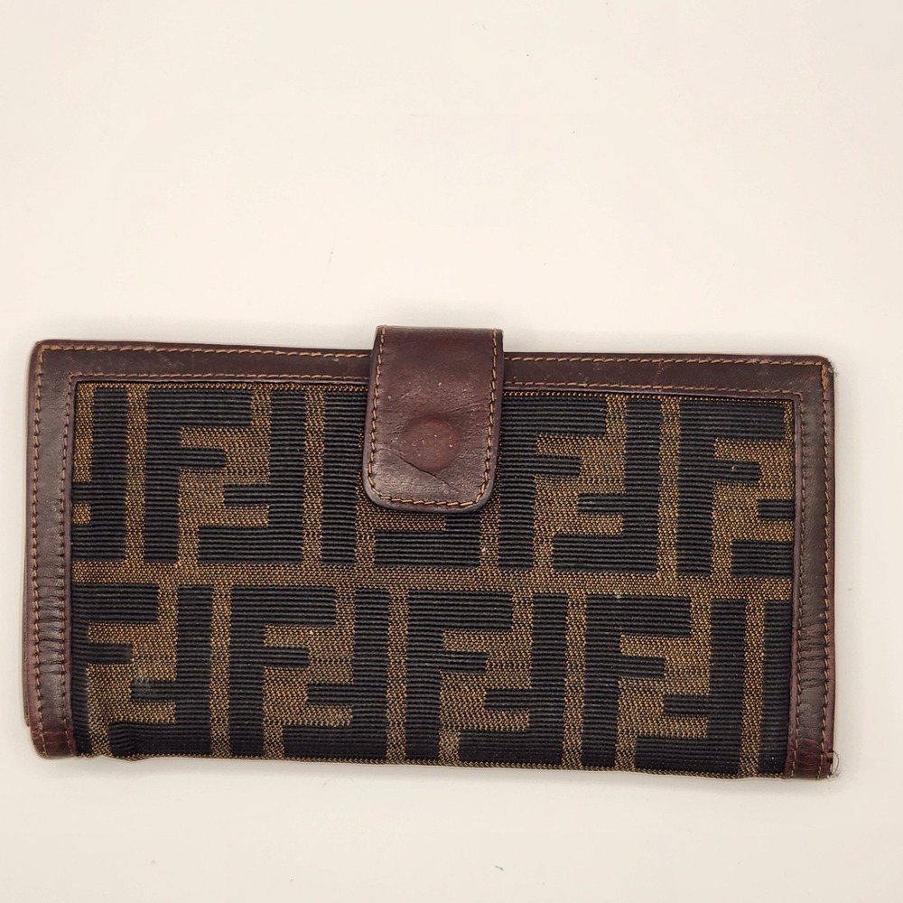Authentic FENDI Zucca FF Monogram Long Trifold Wallet Brown Tobacco Vintage Rare